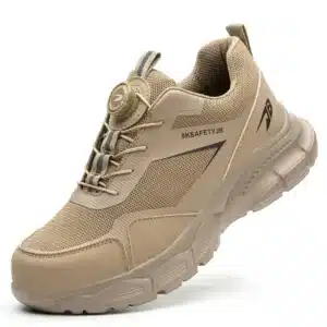 Compact black safety trainers with steel toe, slip-resistant sole, and breathable mesh lining.16