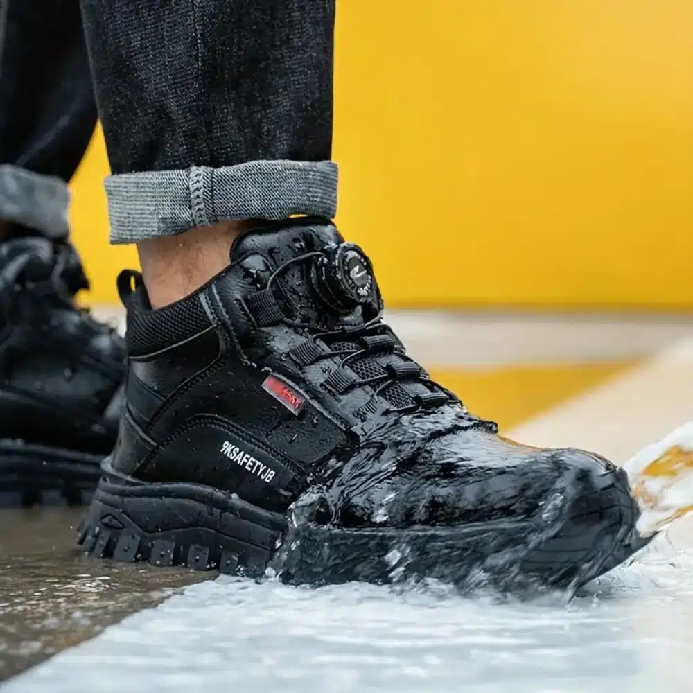 9ksafetyjb Advanced Safety Features Detail Close-up of 9ksafetyjb steel toe cap and slip-resistant sole technology